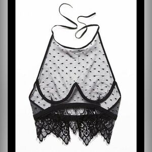 SKIVVIES FOR LOVE & LEMONS Vixen Halter Bra XS Black Lace Lingerie